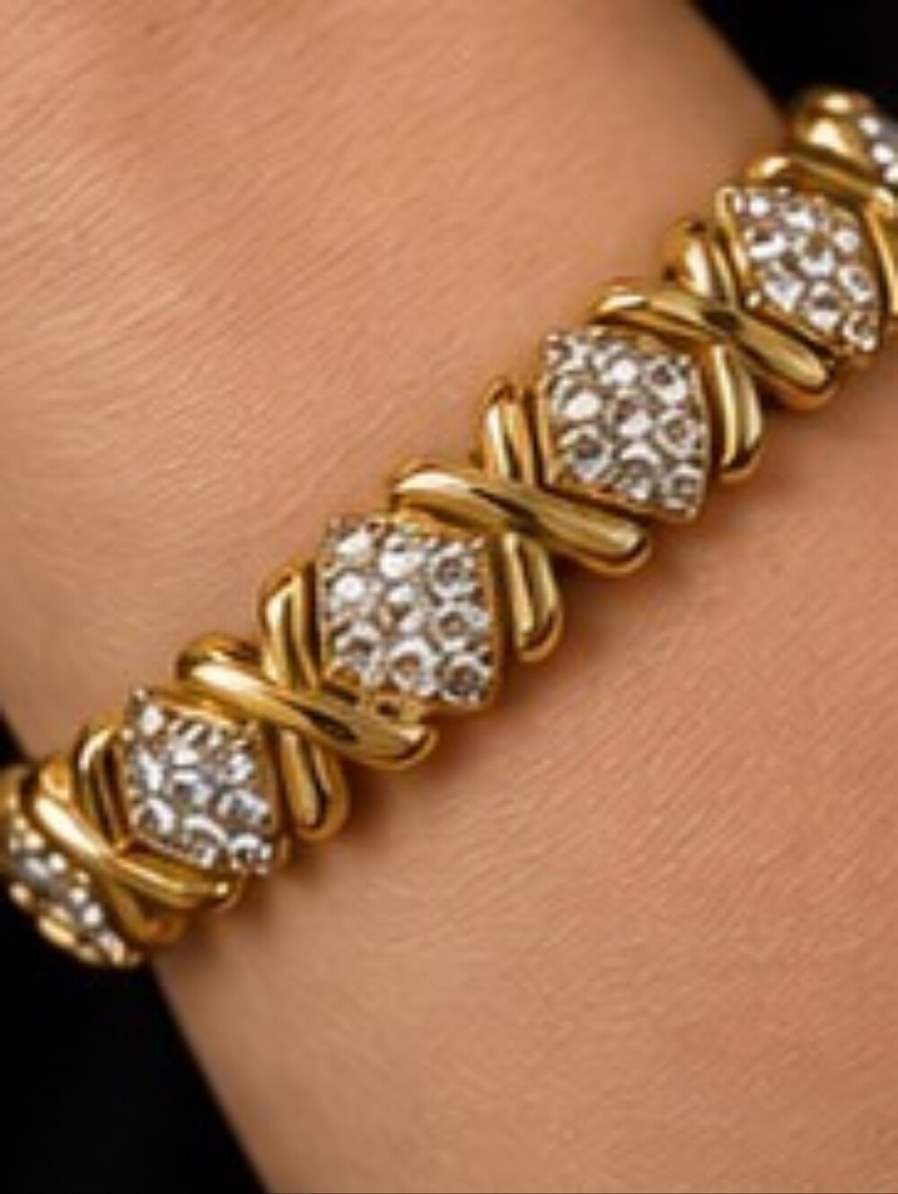 Vintage 90's Technibond San Marco 18K Gold Sterling CZ Bracelet 8in 20g